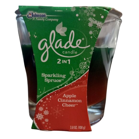 Glade 2 In 1 Candle Sparkling Spruce Apple Cinnamon Cheer 3.8 Oz Lot of 3 NEW - Picture 2 of 7